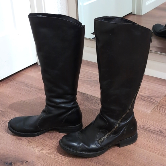 Born black leather tall 17" riding boots asymmetrical zipper soft goth - Picture 2 of 9